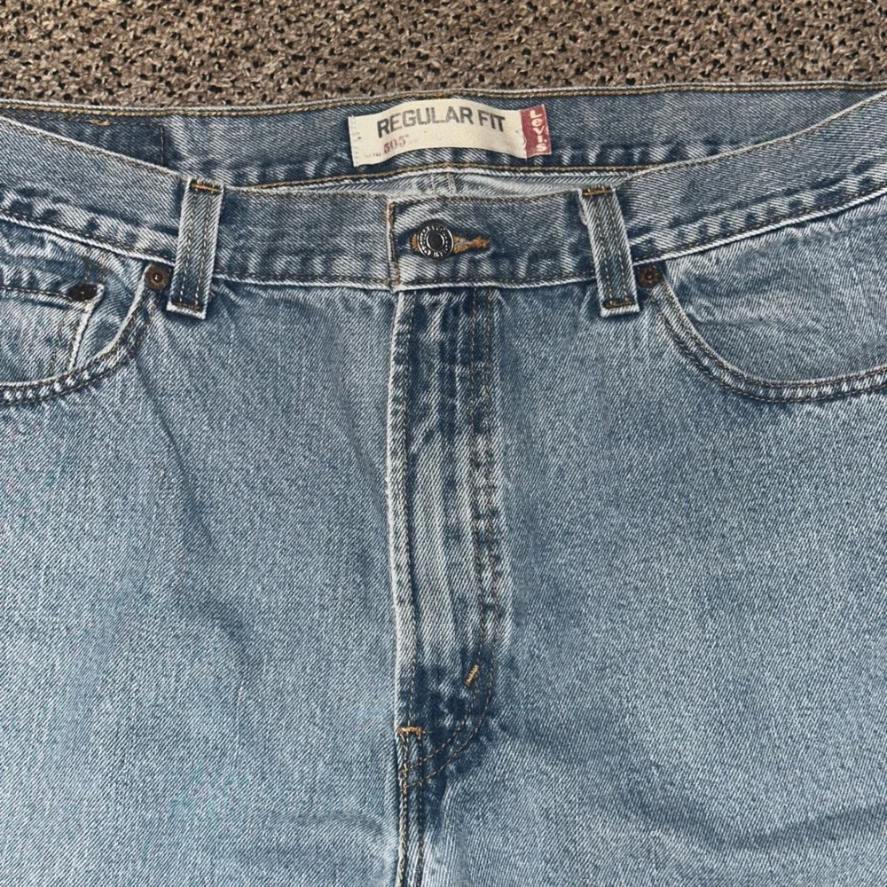 Levis 505 Regular Fit Jeans Mens 36x32 Light Wash Blue Denim Straight Leg Cotton